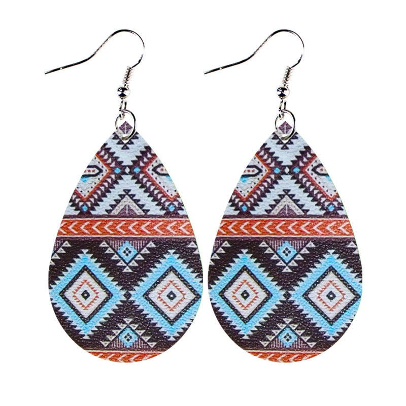 Wholesale Western style ethnic style totem pattern  striped leatherEarrings