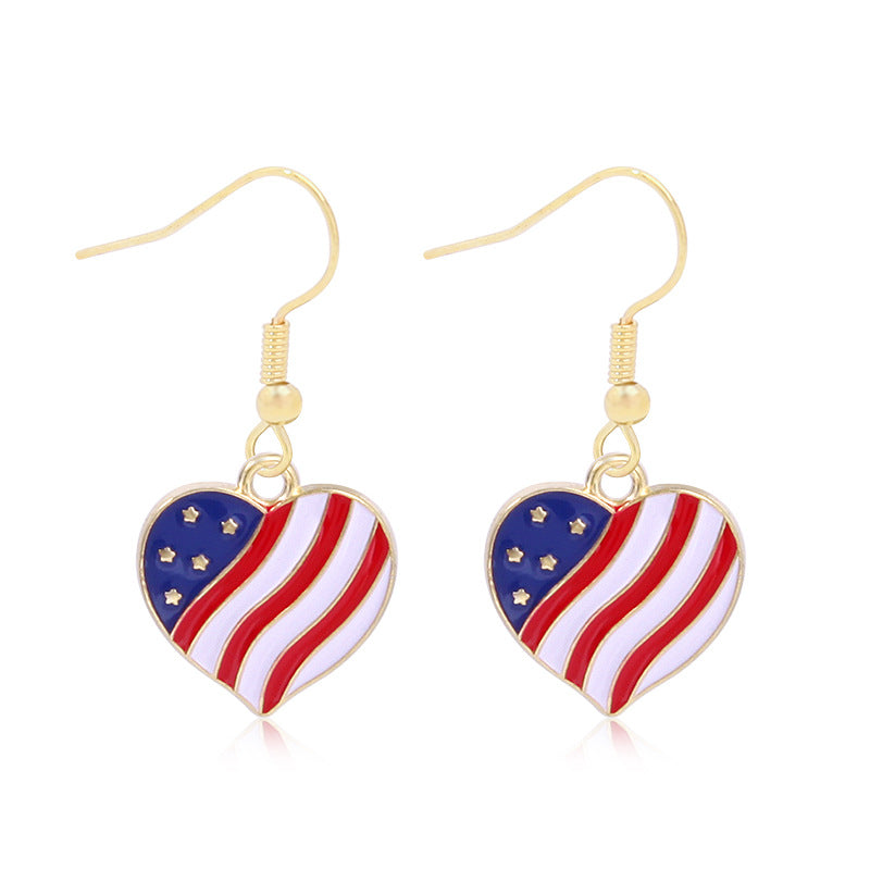 Wholesale American Independence Day Alloy Oil Drop Flag Pentagram Angel Earrings ACC-ES-BinLi003