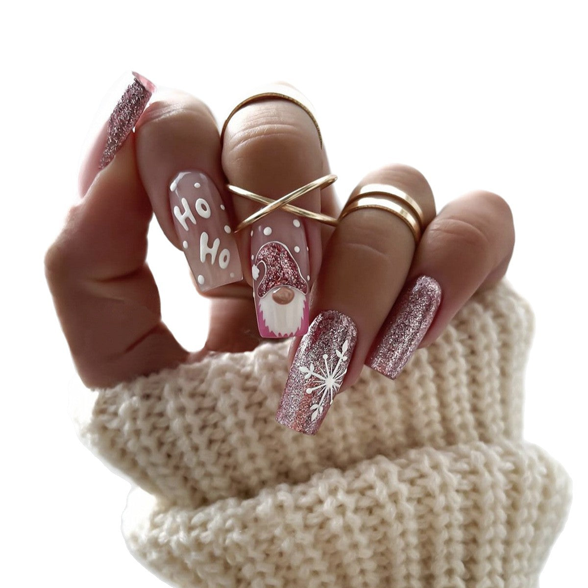 Wholesale 24 Pieces/  box Pink Glitter Santa Snowflake Nails Kits Nail Stickers