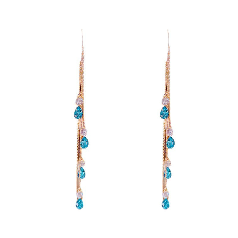 Wholesale  Diamond-encrusted Water Drop Tassel Earrings Long Earrings