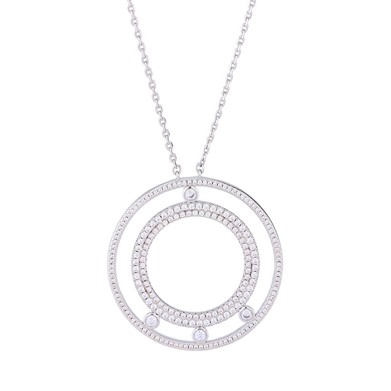 Wholesale  Large Round Full Diamond Double Ring Light Luxury Distinctive Necklaces