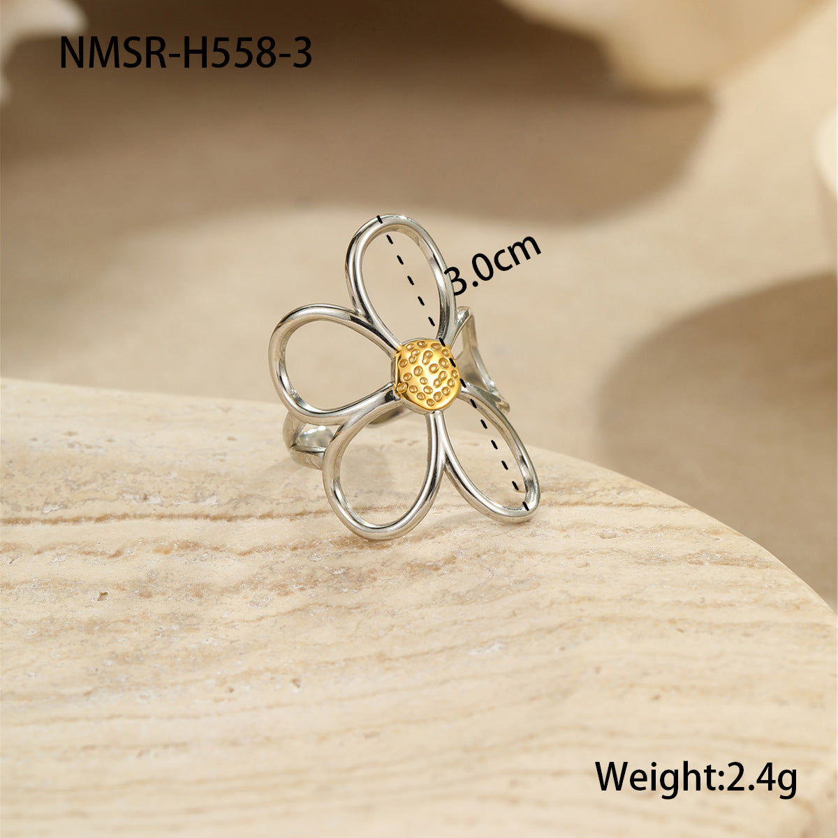 Wholesale  Gold and Silver Color Matching Hollow Flower Stainless Steel  Ring  Earrings