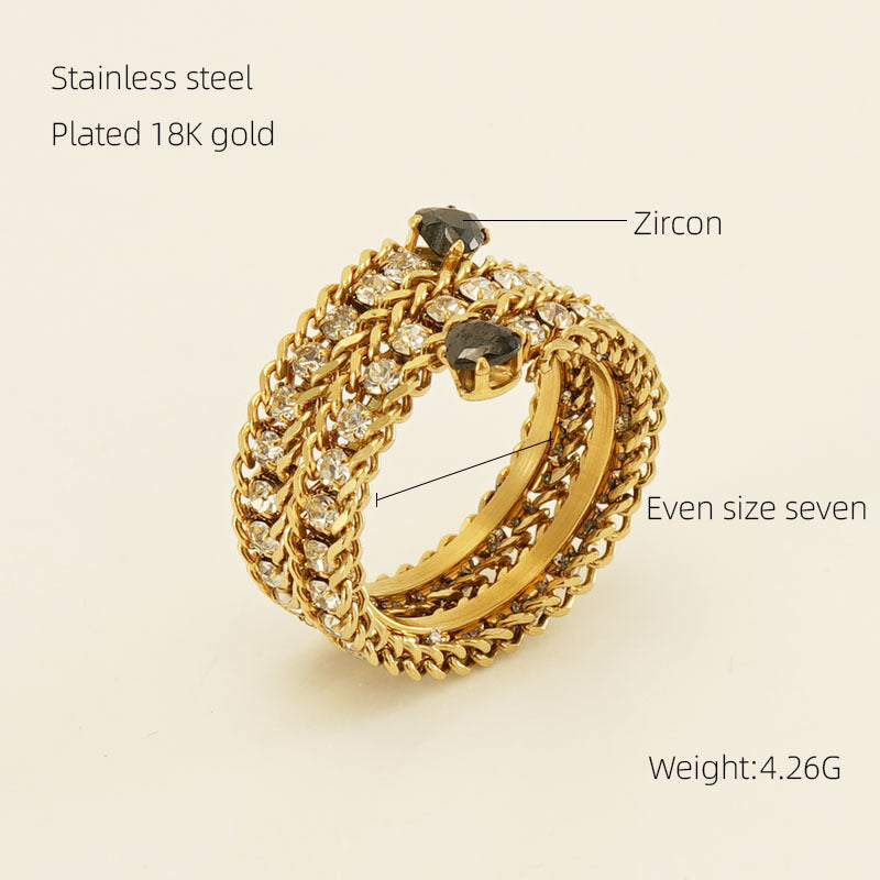Wholesale Stainless Steel 18k Full Diamond Multi-layer Open Adjustable Rings ACC-RS-ZhongXin007