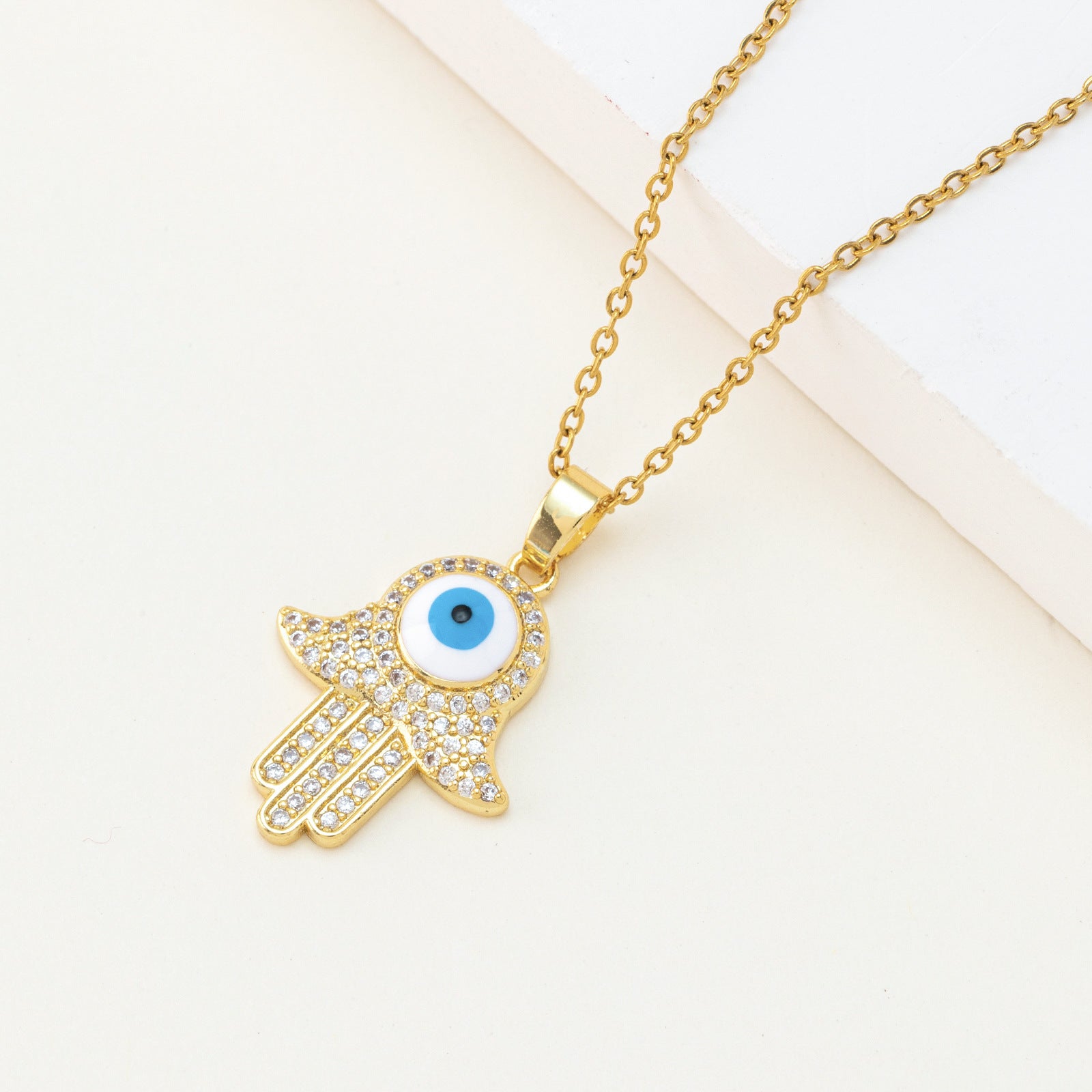 Wholesale Oil Dropping Devil's Eye  Zircon  Copper Plated 18k Gold  Necklace