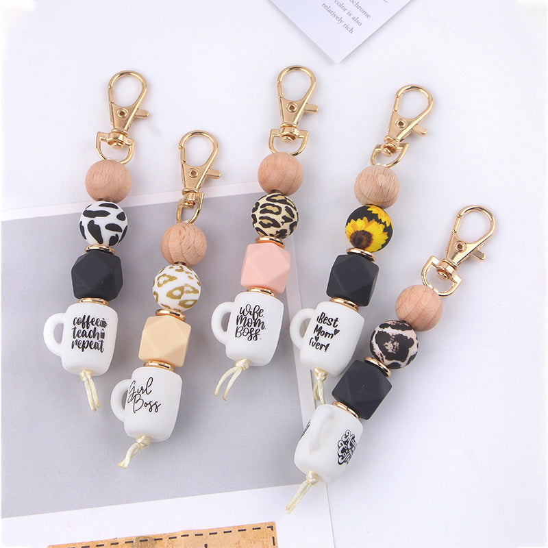 Wholesale Leopard Print Silicone Beaded Lanyard Keychain ACC-KC-GuangTian040