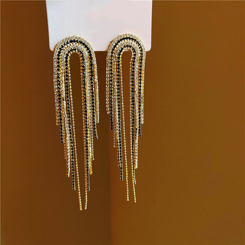 Wholesale 925 silver needle diamond-set U-shaped long tassel earrings