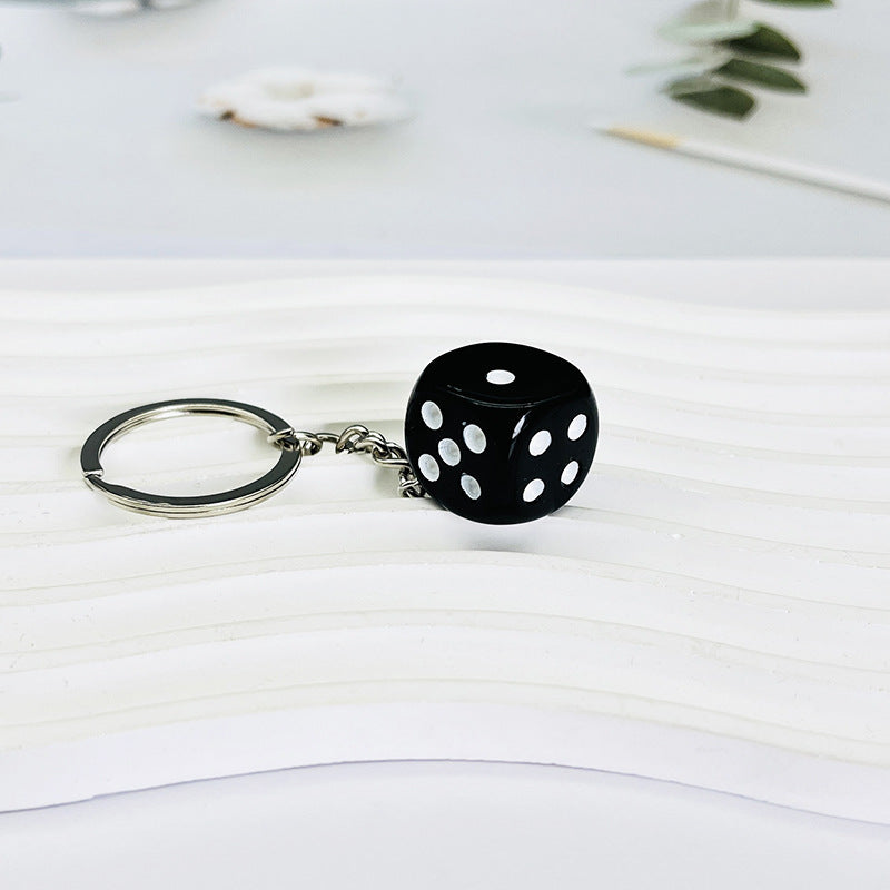 Wholesale Creative Resin Black and White Dice Keychain