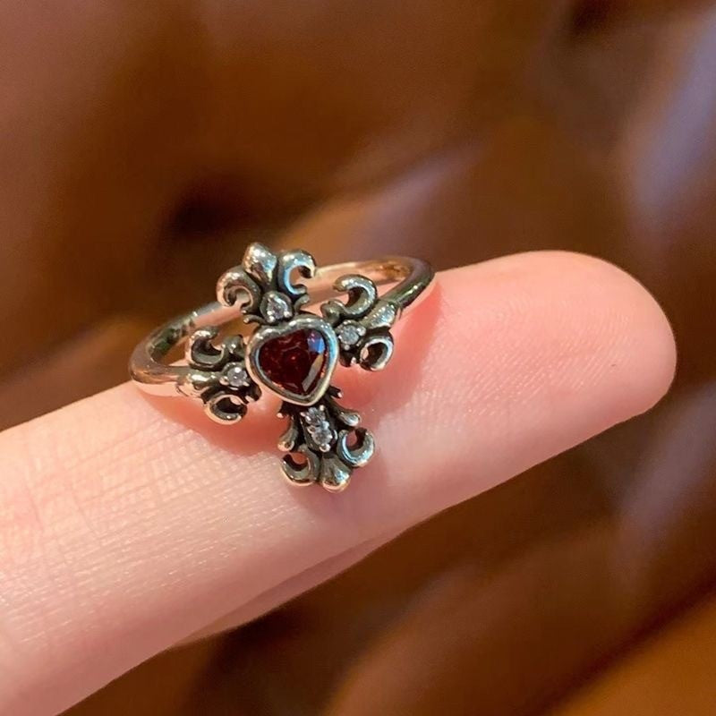 Wholesale Vintage Palace Style Cross Motif Adjustable Open Ring For Women Zinc Alloy Stackable Jewelry Accessory