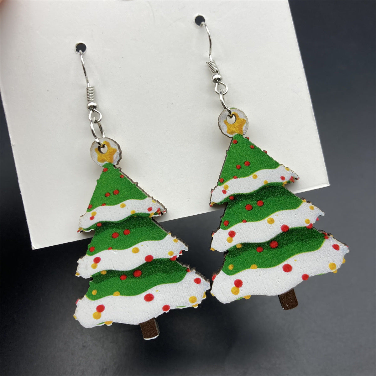 Wholesale Christmas Wood Christmas Tree Long Earrings ACC-ES-FX065