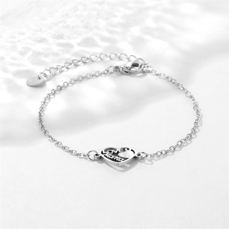 Wholesale Stainless Steel Mother's Day Bracelet I LOVE Mama Titanium Steel Heart Bracelet ACC-BT-MinM004