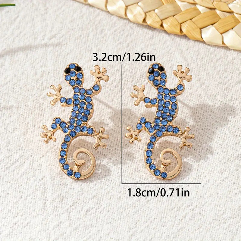 Wholesale diamond-encrusted lizard cute personality earrings