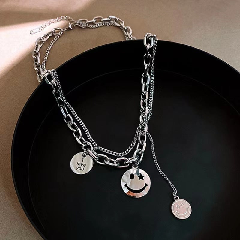 Wholesale Fashionable Face Titanium Steel Multi Layer Chain Necklace For Children And Adults Boutique Resale