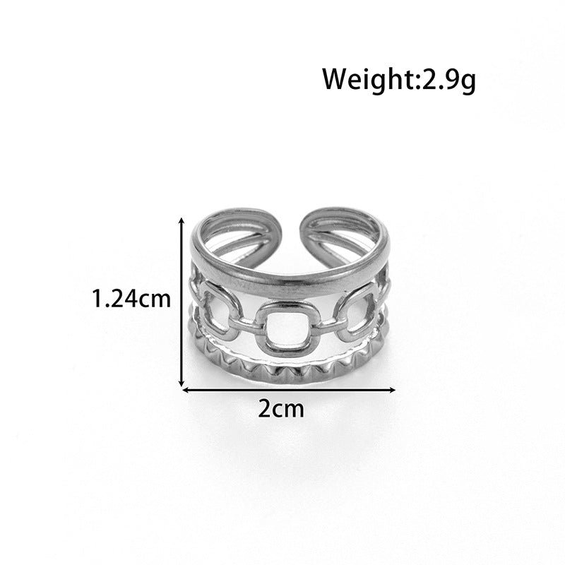 Wholesale Titanium steel exaggerated wide version fashion  light luxury smooth metal line opening adjustable ring