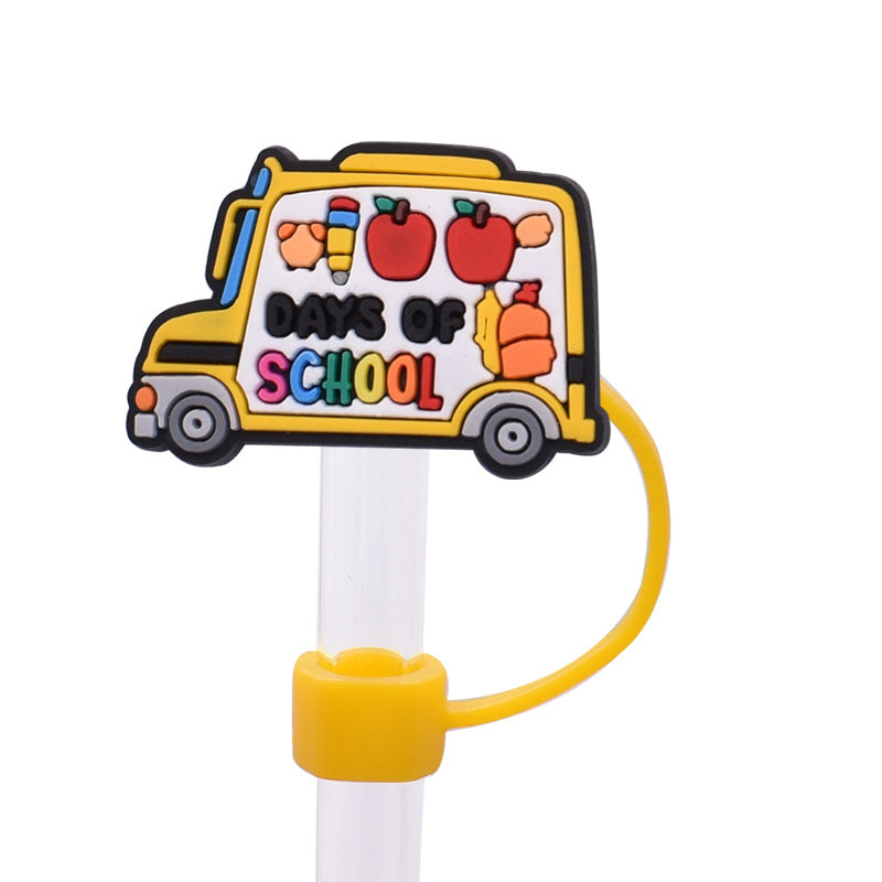 Wholesale Random 100pcs Back to School Series PVC Soft Straw Tube Cap