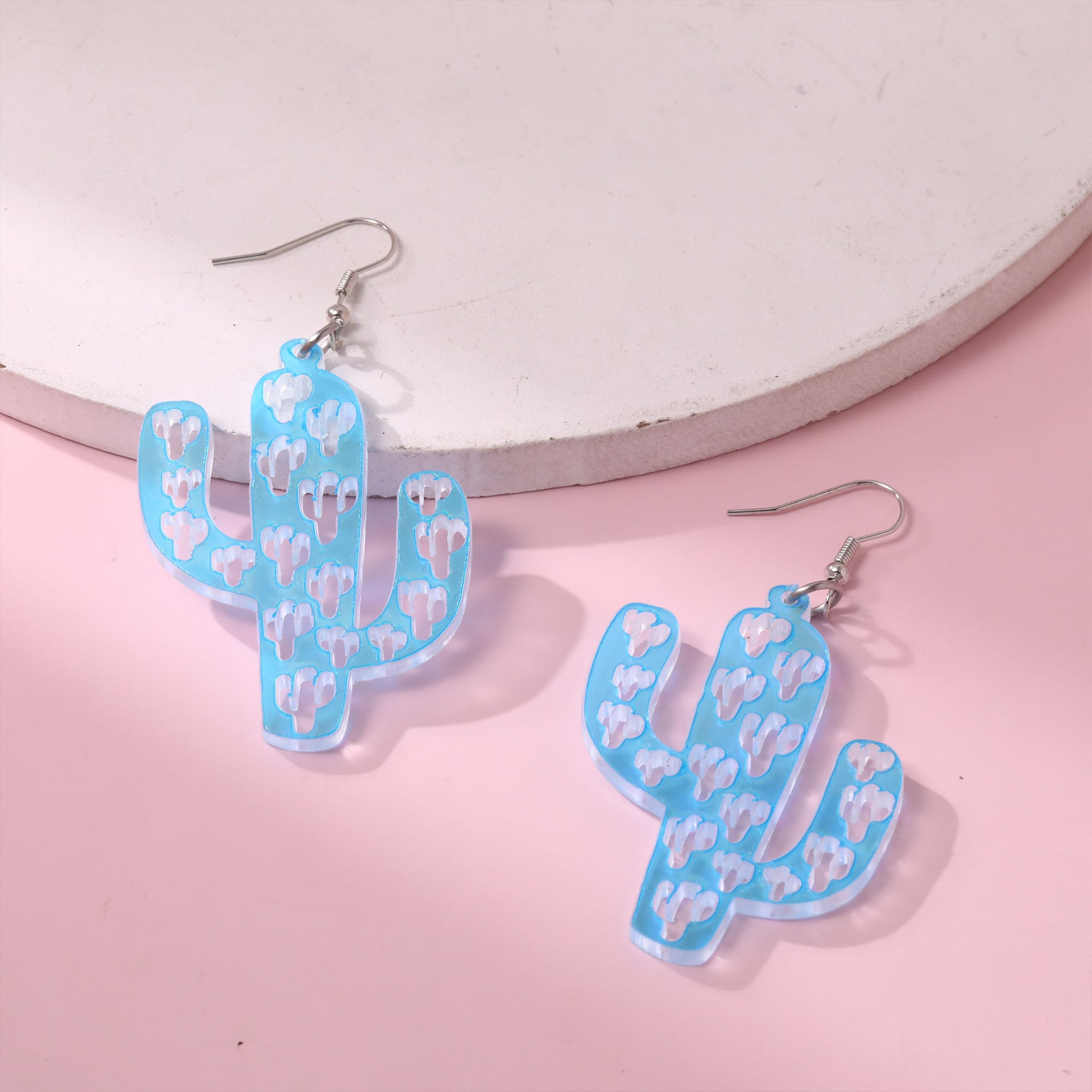 Wholesale Eco-friendly Acrylic Earrings Color Changing Cactus Shape Earrings