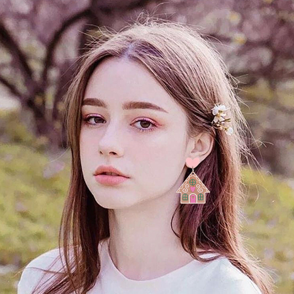 Wholesale  Creative Acrylic Love Cabin Christmas Earrings