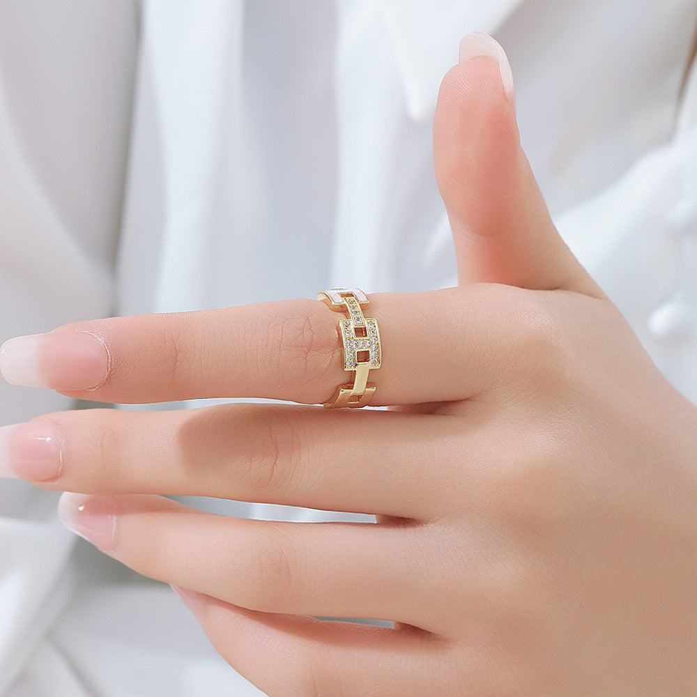 Wholesale Trendy Geometric Gold Plated Adjustable Open Ring For Women Copper Zircon Jewelry Accessory Everyday Wear Gift
