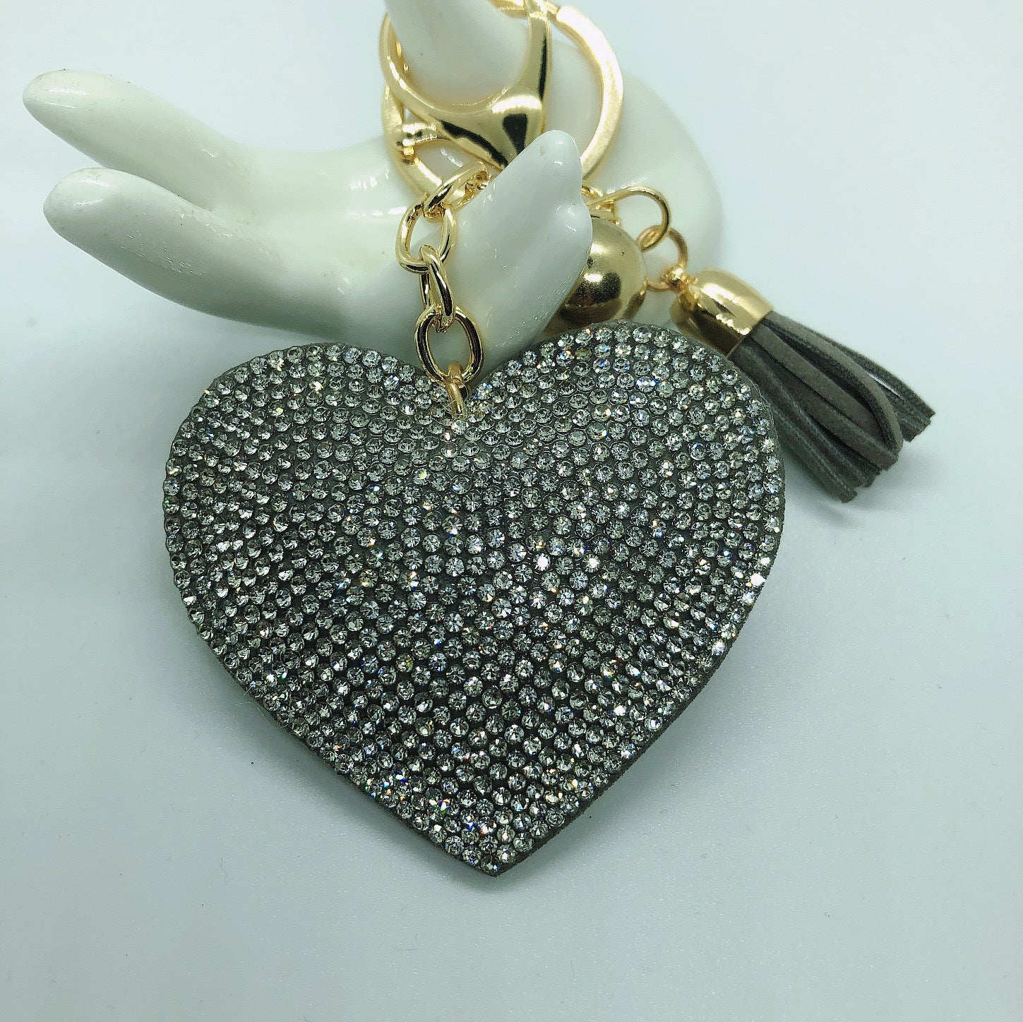 Wholesale 12pcs Heart Shape Hot Diamond Leather Keychain ACC-KC-DC001