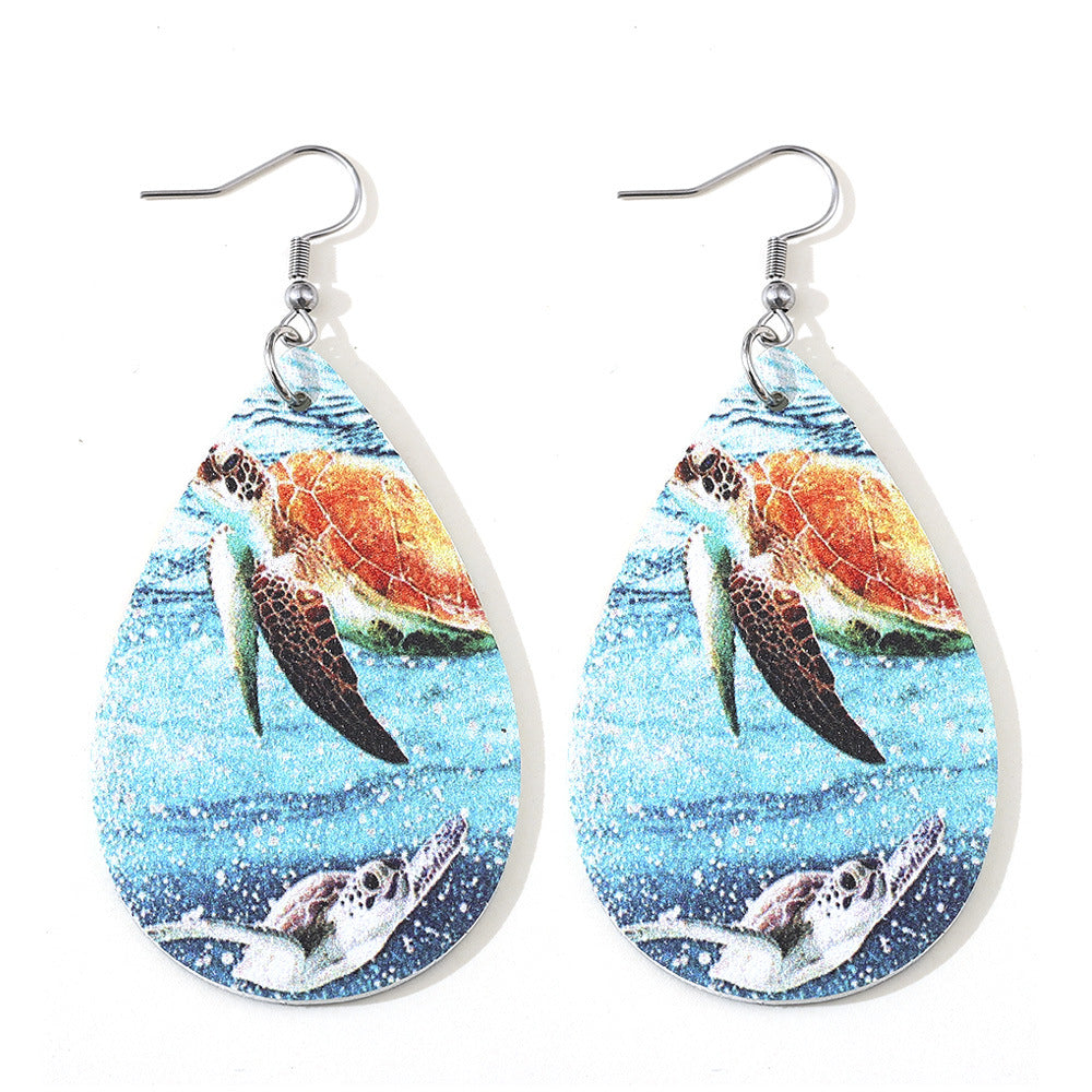 Wholesale Turtle Earrings Protection for Marine Animals Double Sided PU Leather Earrings ACC-ES-ChuLian018