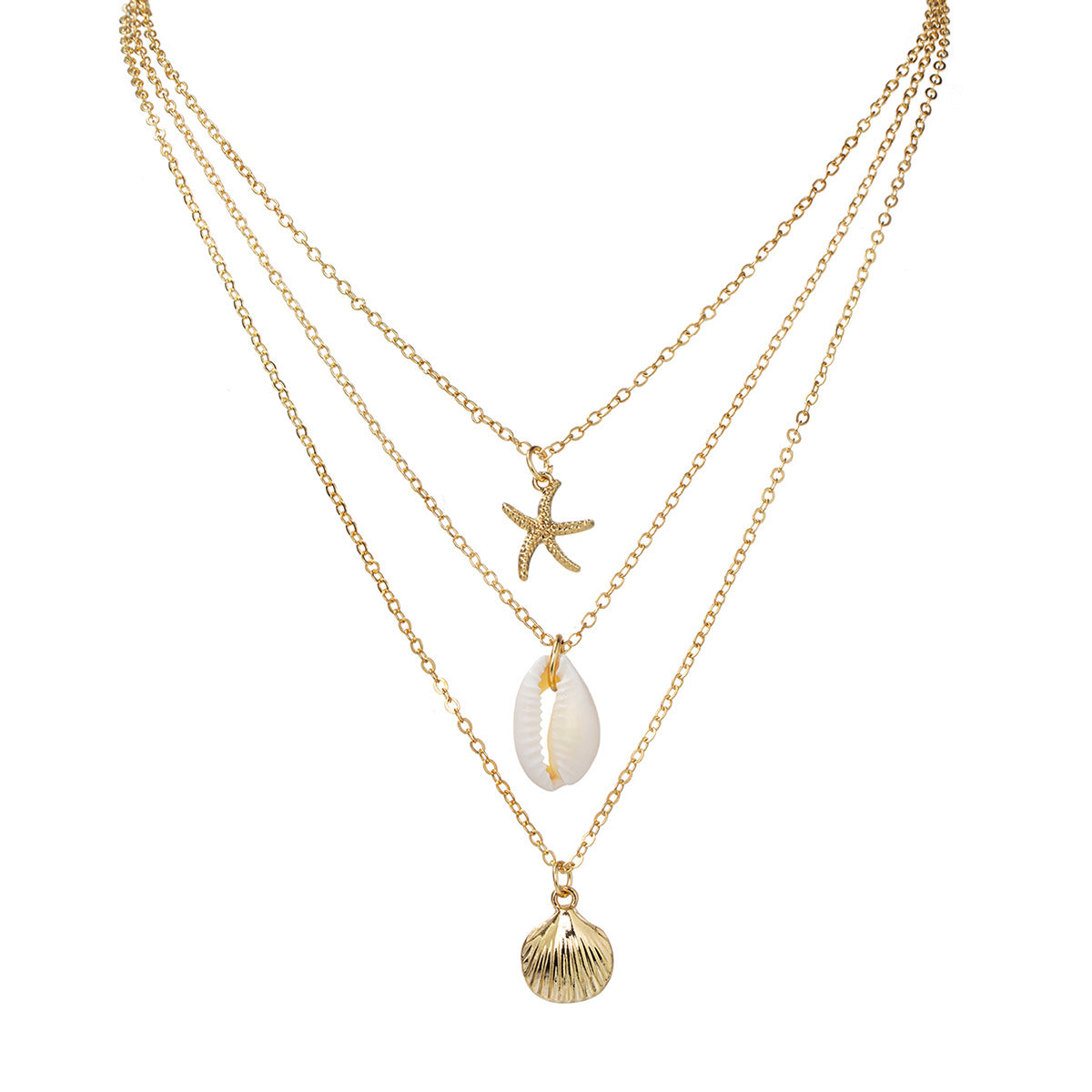 Wholesale Bohemian natural shell alloy starfish alloy scallop pendant metal chain