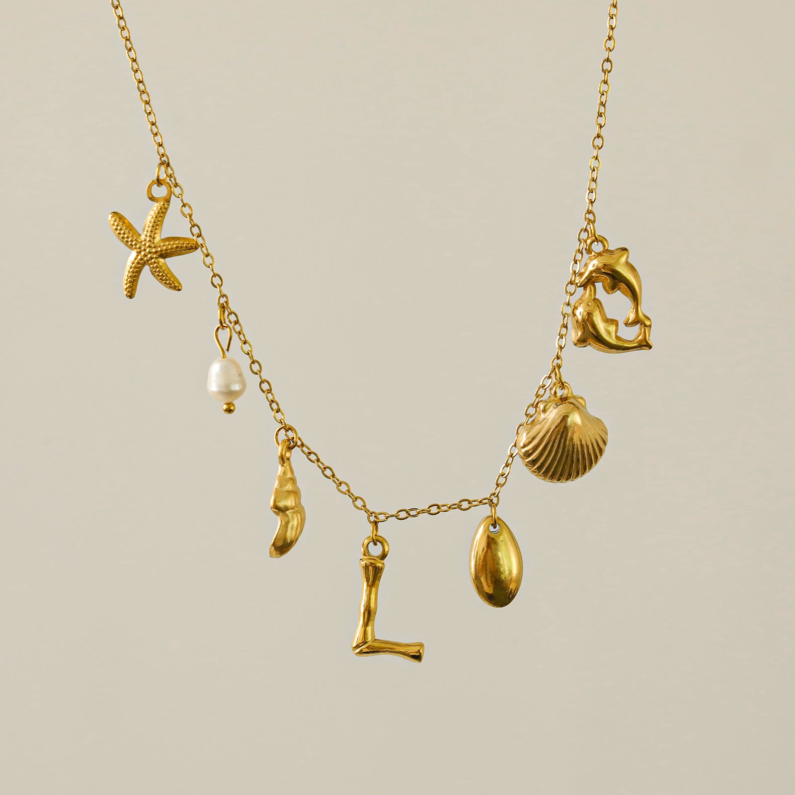 Wholesale 26 Letters Freshwater Pearl Starfish Ocean Series Necklace