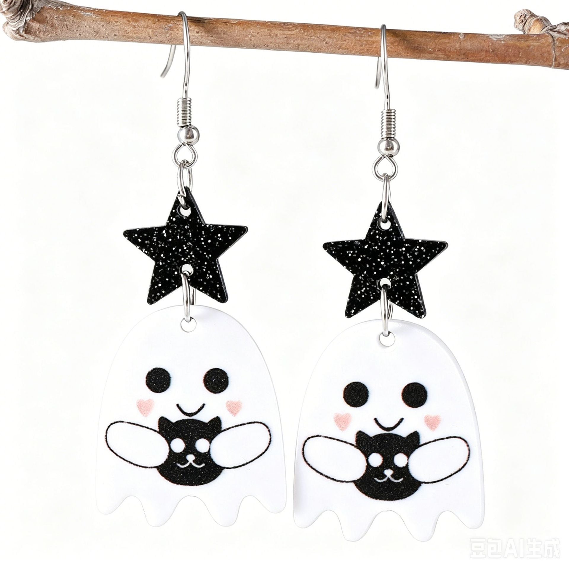 Wholesale  Acrylic Earrings Double-Sided Printed Ghost Cat Pumpkin Drop Earrings Party Gift