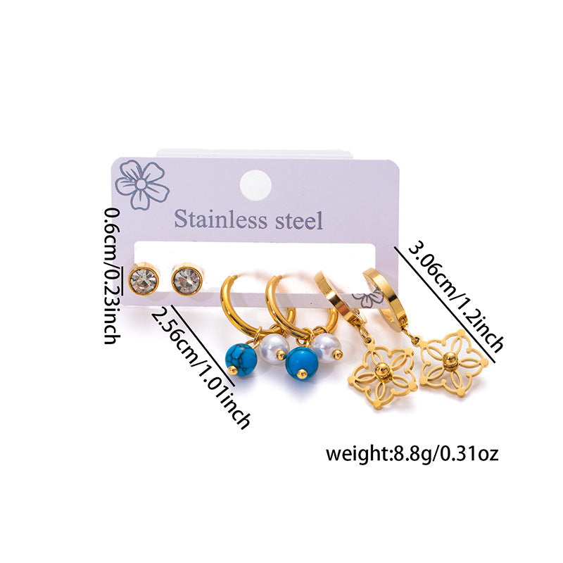 Wholesale Trendy Titanium Steel Pendant Earring Set,  European American Style Electroplated Jewelry Accessory for Party Wear Gift