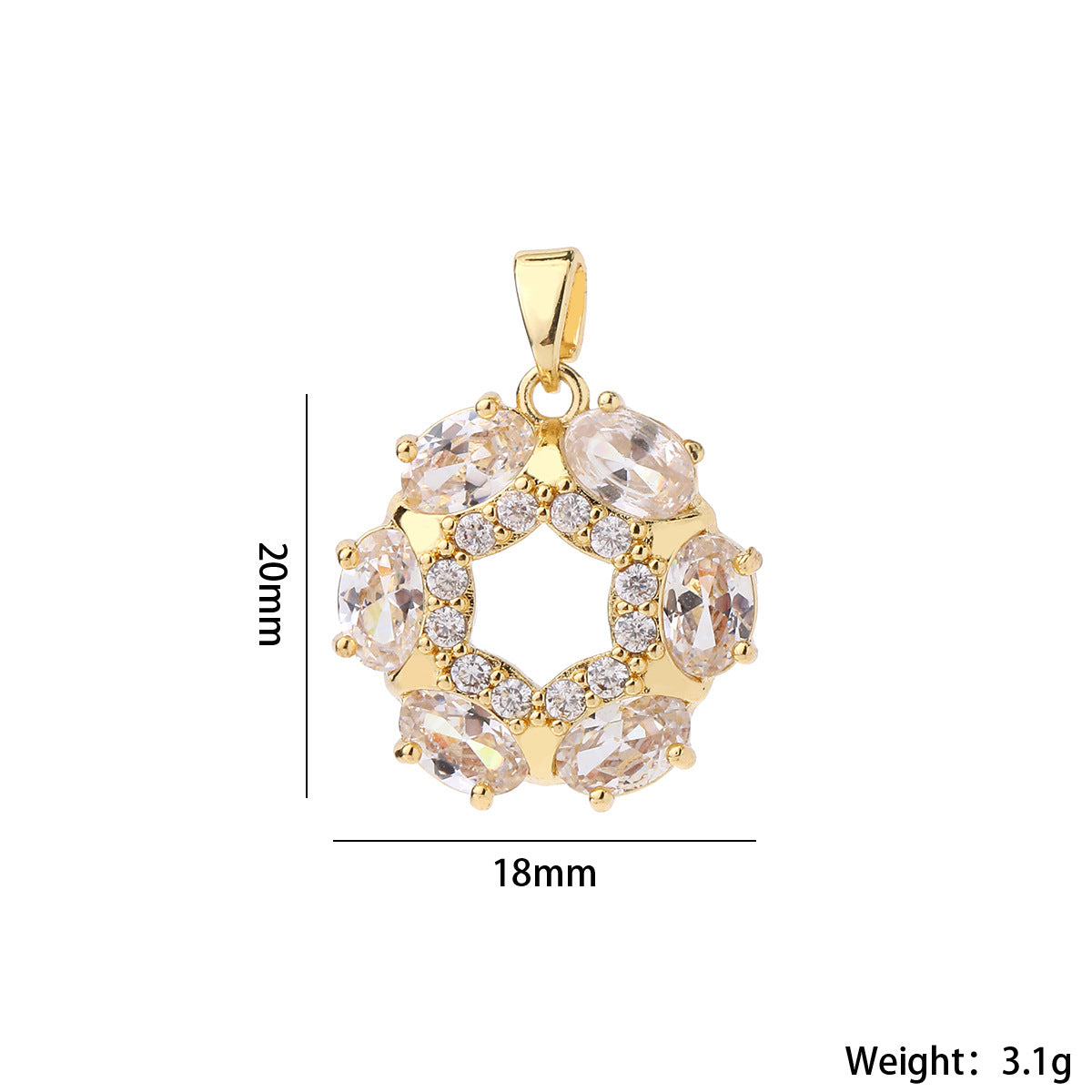 Wholesale Gold Plated Brass Zircon Pendant Snowflake Necklace Charm Elegant Round DIY Jewelry Accessory For Women Casual Boutique Resale