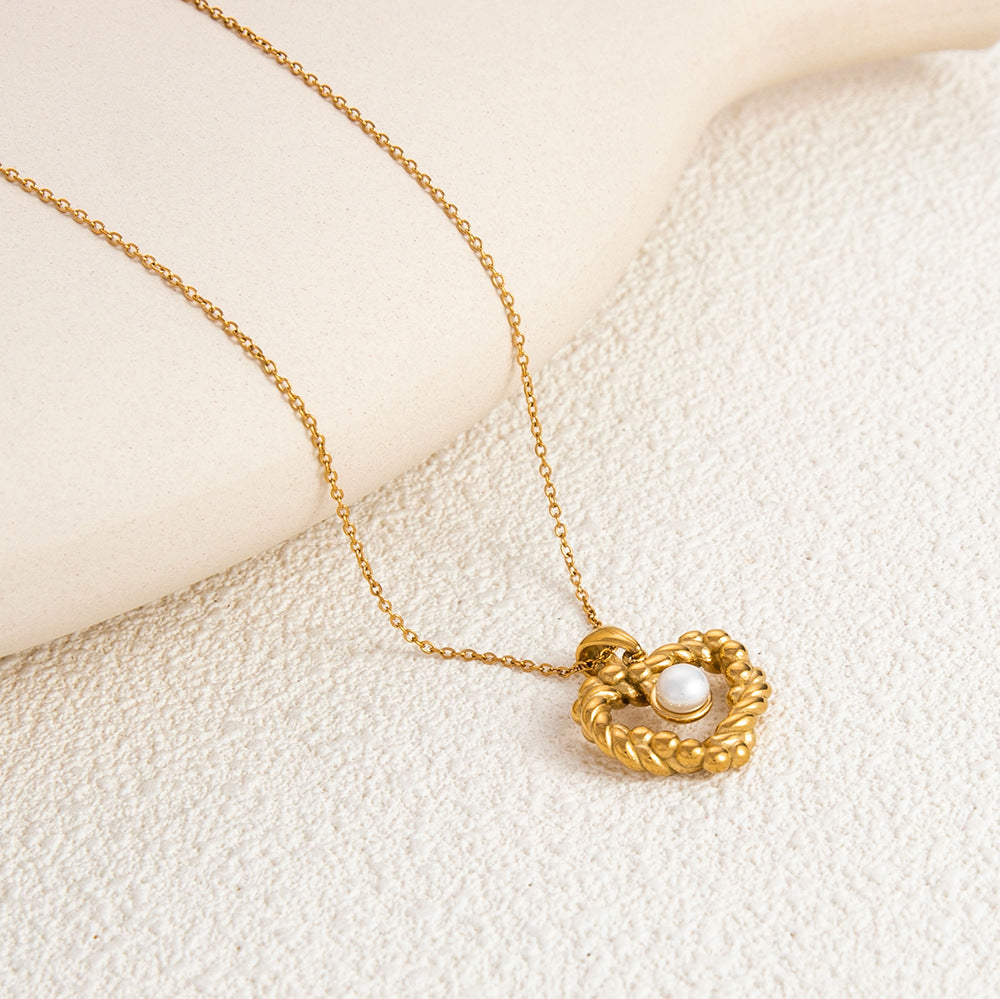 Wholesale Vintage Diamond Heart Shape Freshwater Pearl Stainless Steel Choker Necklaces ACC-NE-YuHui012