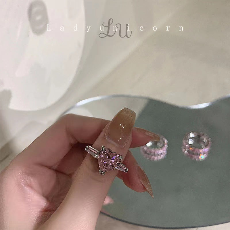 Wholesale  luxury pink lovely ring full diamond zircon light luxury  ring