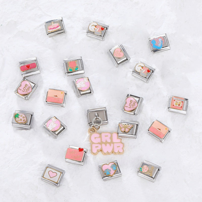 Wholesale Italian module handmade module creative DIY pink Charms