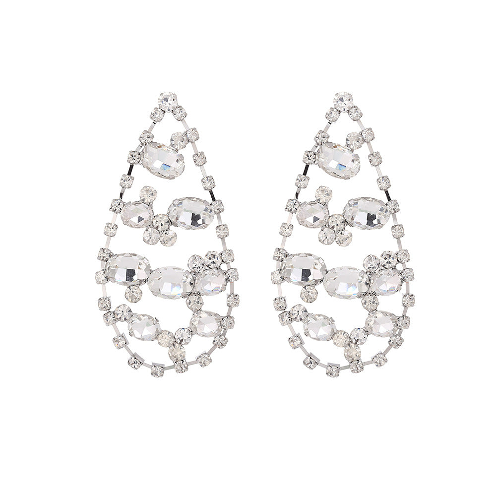 Wholesale Droplet Shaped Tassels Retro Super Sparkling Full Diamond Earrings
