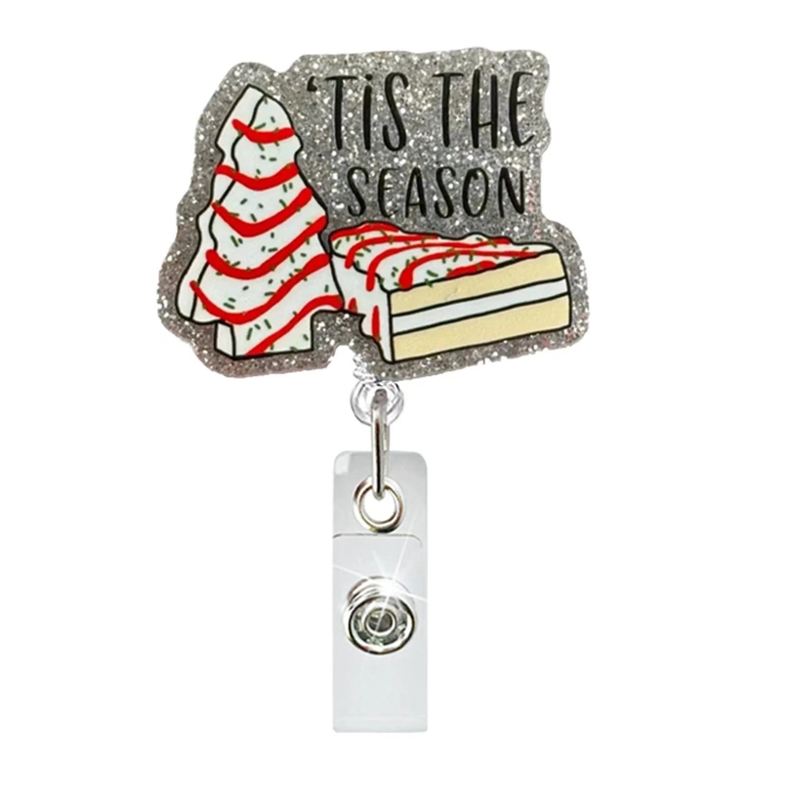 Wholesale Christmas Tree Holiday Glitter Badge Clip Retractable Fun Keychain ACC-KC-LingYu017