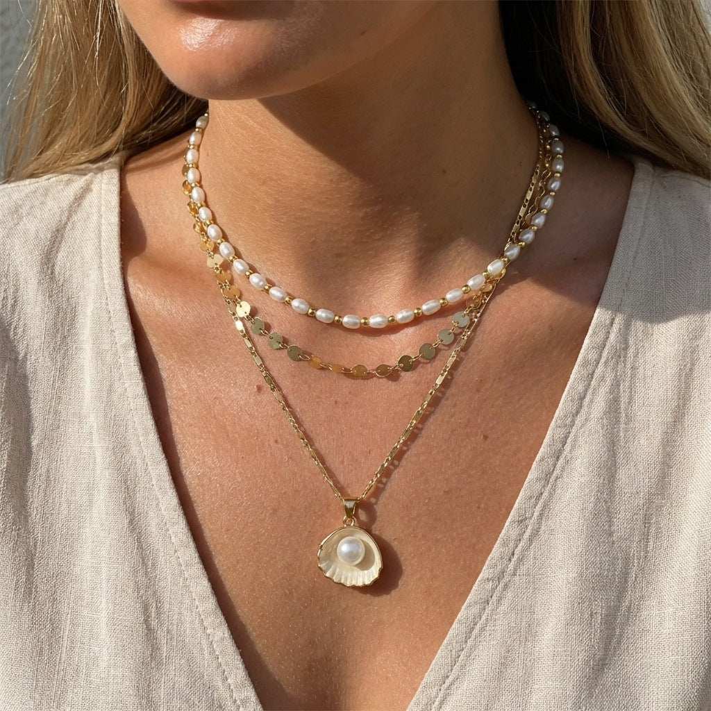 Wholesale Ocean Beach Style Double Layer Shell Starfish Choker Necklace Fashion Layering Jewelry For Party Gift Boutique