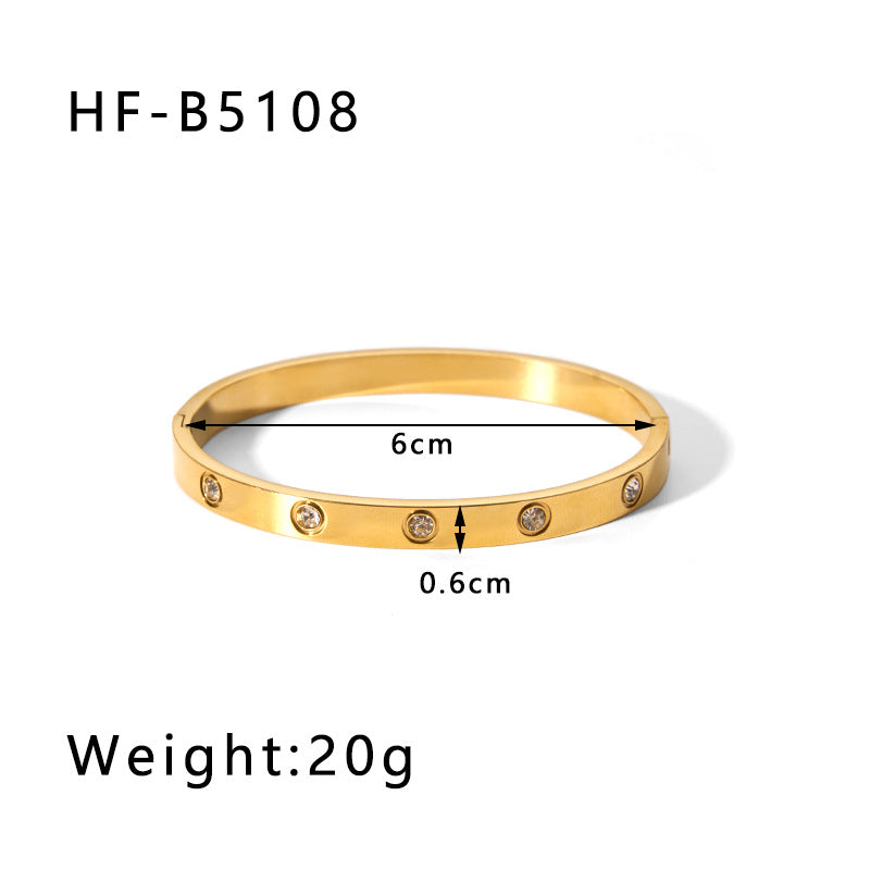 Wholesale Vintage Wide Edge Titanium Steel Inlaid with Zircon 18K Real Gold Stainless Steel Bracelet ACC-BT-Xiny010