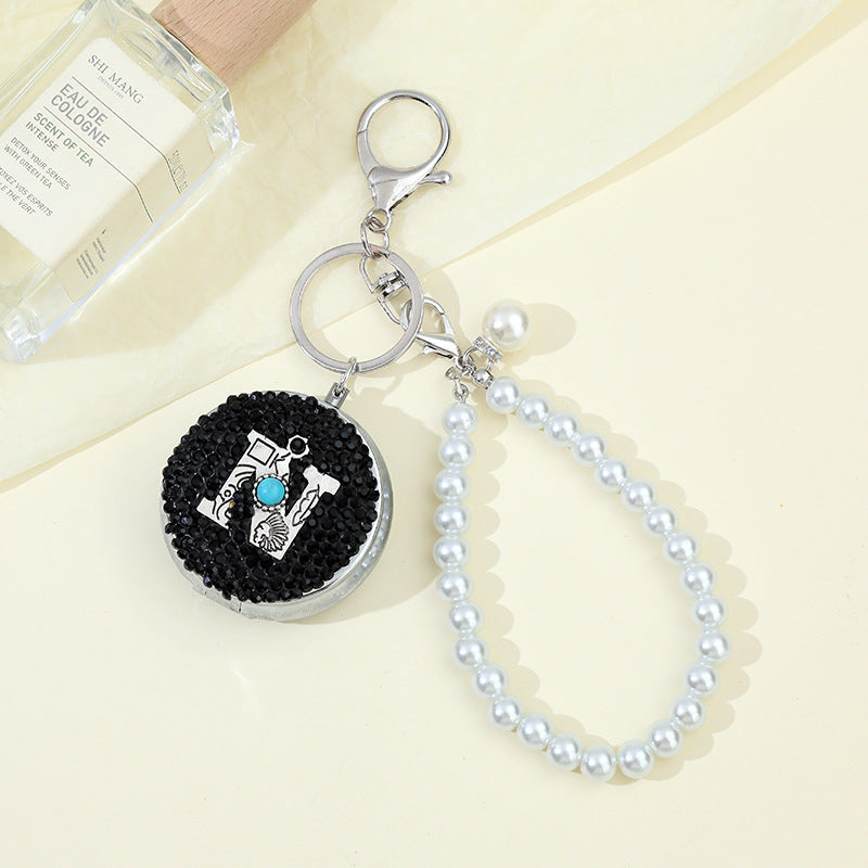 Wholesale Portable Folding Rhinestone Mirror Pill Box Keychain ACC-KC-ZhiYa022