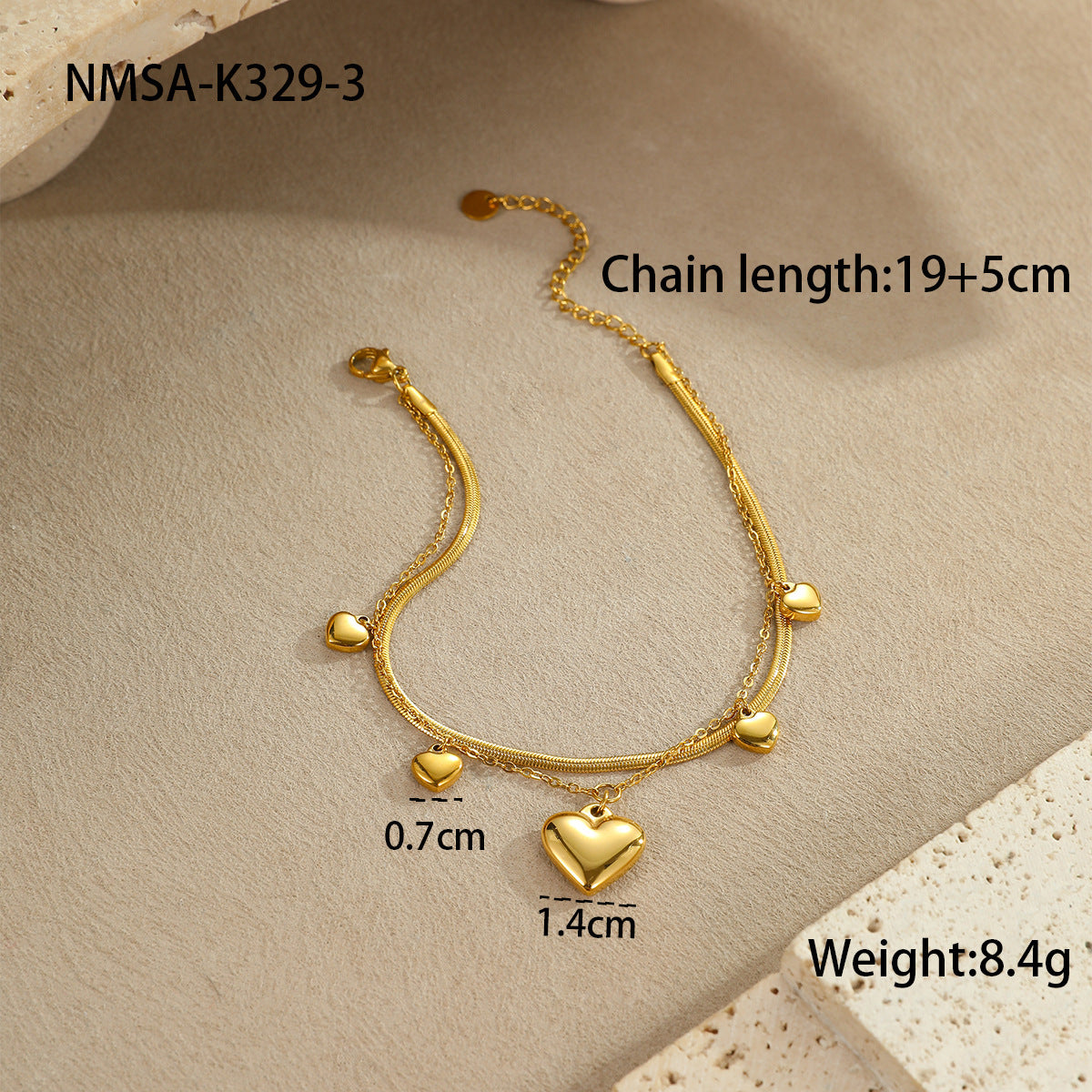 Wholesale Ocean-style stainless steel starfish shell heart anklet