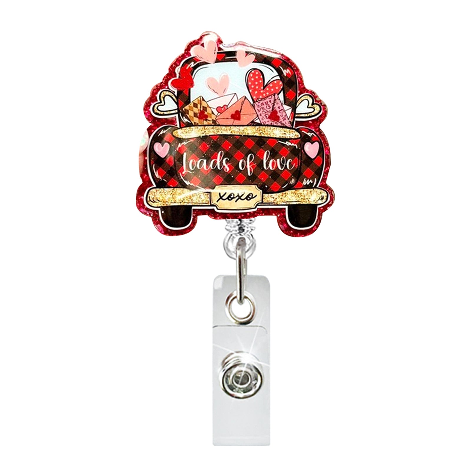 Wholesale  Valentine' s Day Heart-Shaped Acrylic Fun Glitter  Badge Reels