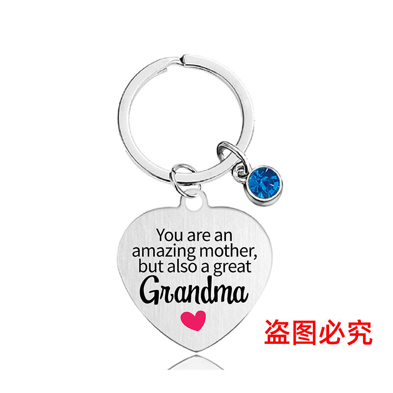 Wholesale Color Printed Blue Diamond Family Affection Inspirational Gift Metal Keychain Creative Keychain ACC-KC-Ganggu022