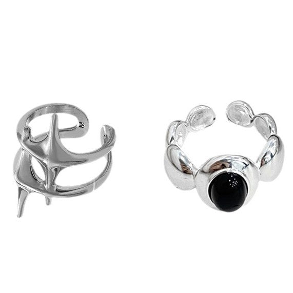 Wholesale  Black Onyx Simple Double Mans Star Ring