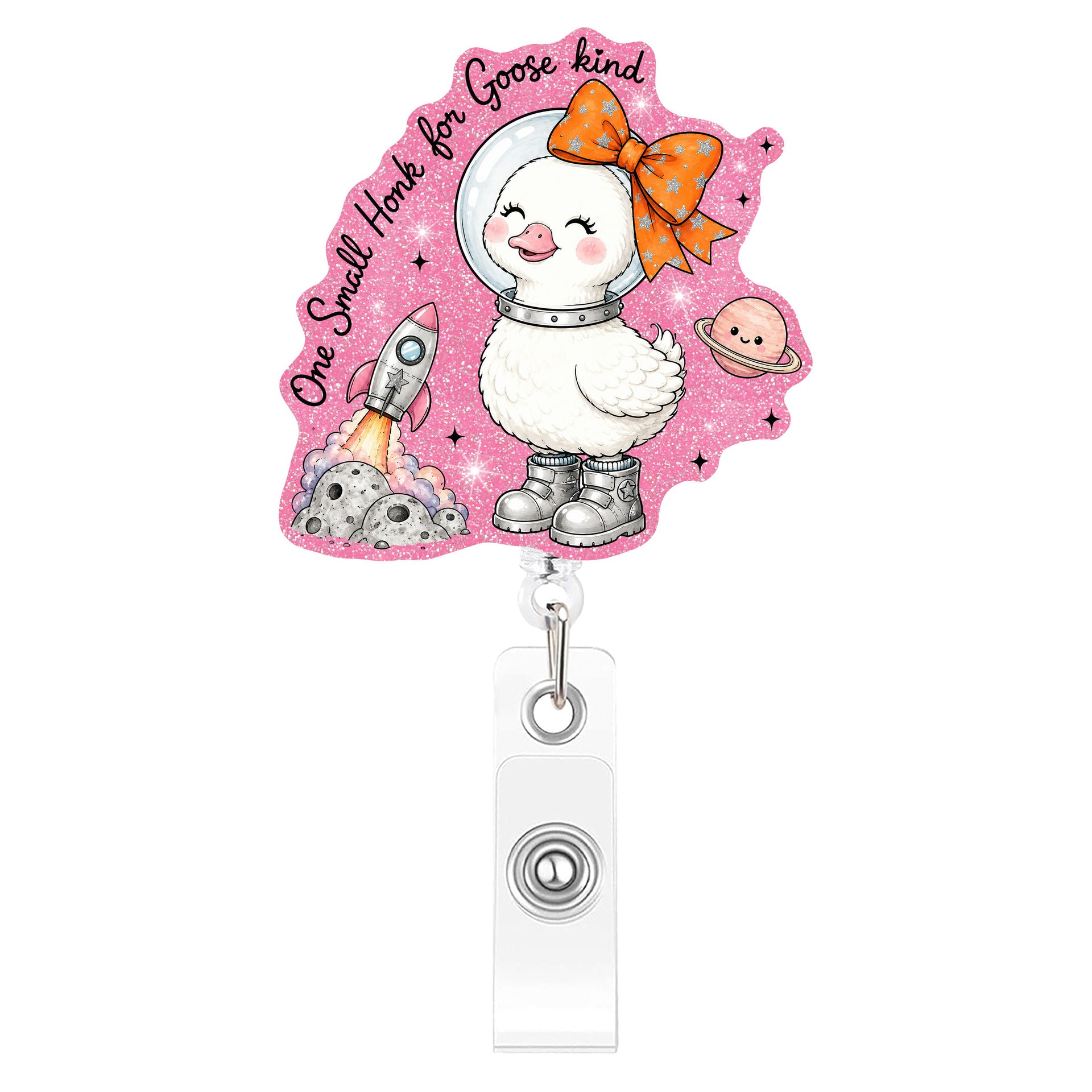 Wholesale Plastic Retractable Badge Clip Pink Goose Design Stylish Office ID Card Holder And Everyday Work Accessory