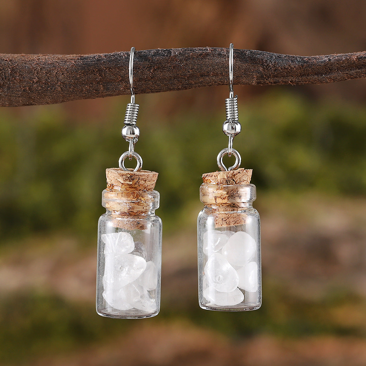 Wholesale  Creative Asymmetrical Stone Wishing Bottle Earrings