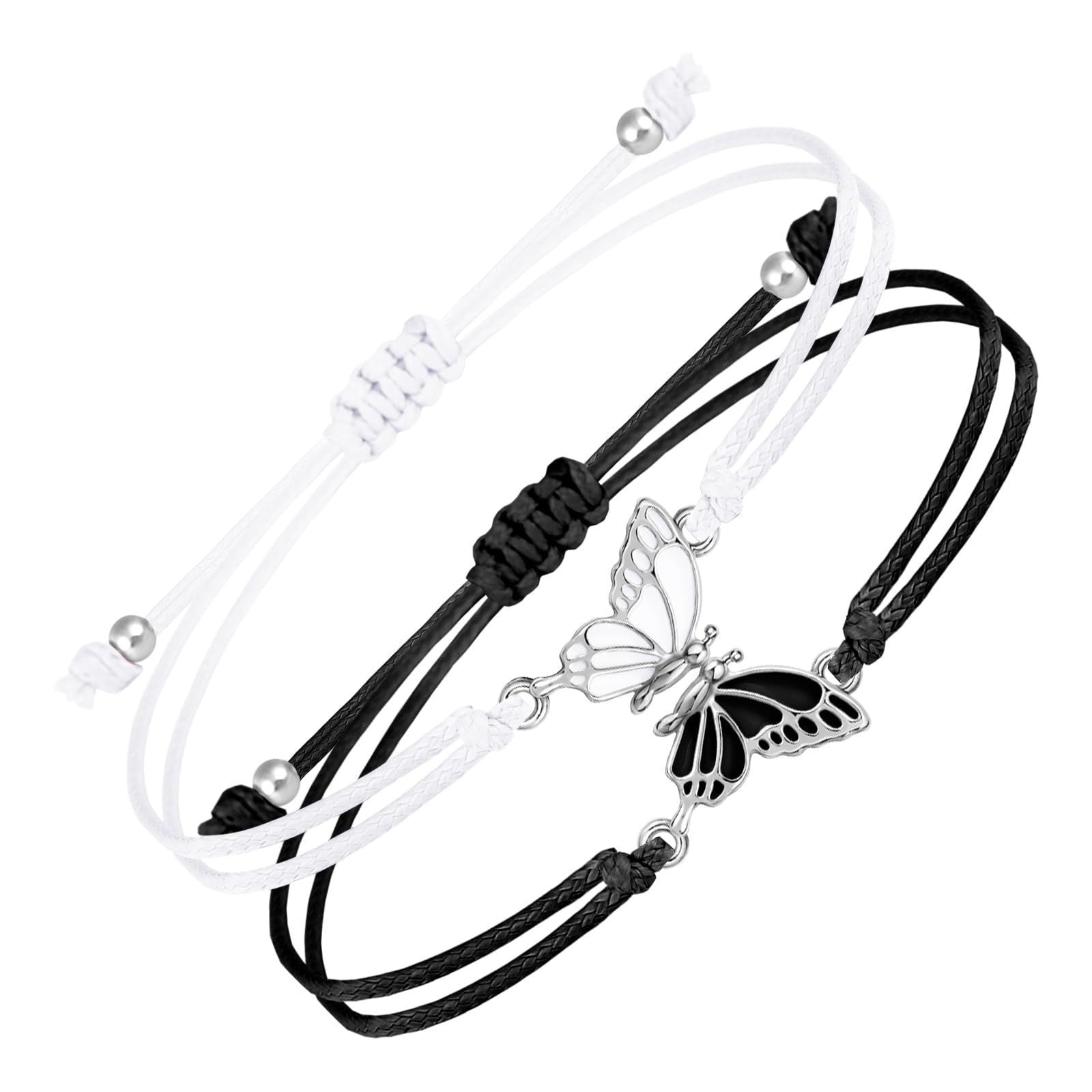 Wholesale Handmade Crystal Butterfly Friendship Bracelet Adjustable Wax Cord Gift for Couples