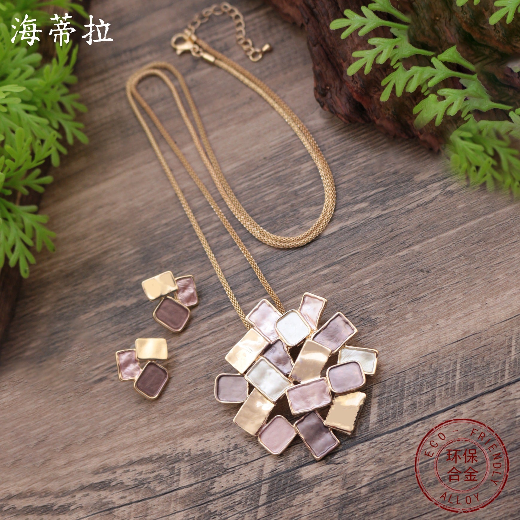 Wholesale  Enamel Square Geometric Long Pendant Earrings suit  Square Necklace