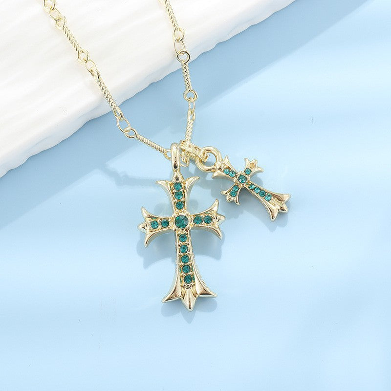 WholesaleK Luo Xin High-Quality Diamond-Encrusted Double Cross Colored Diamond Pendant Trendy Fashion Hip-Hop Necklace Versatile for Couples