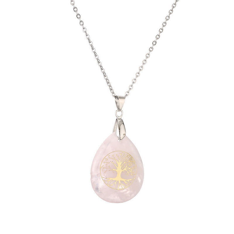 Wholesale Tree of Life Water Drop Pendant Necklace Crystal Semi Precious Stone Necklace Stainless Steel ACC-NE-Changx002