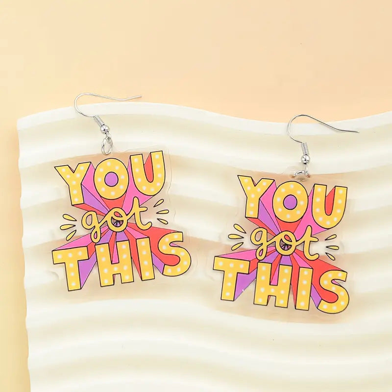 Wholesale humorous English letters acrylic encouraging meaning earrings