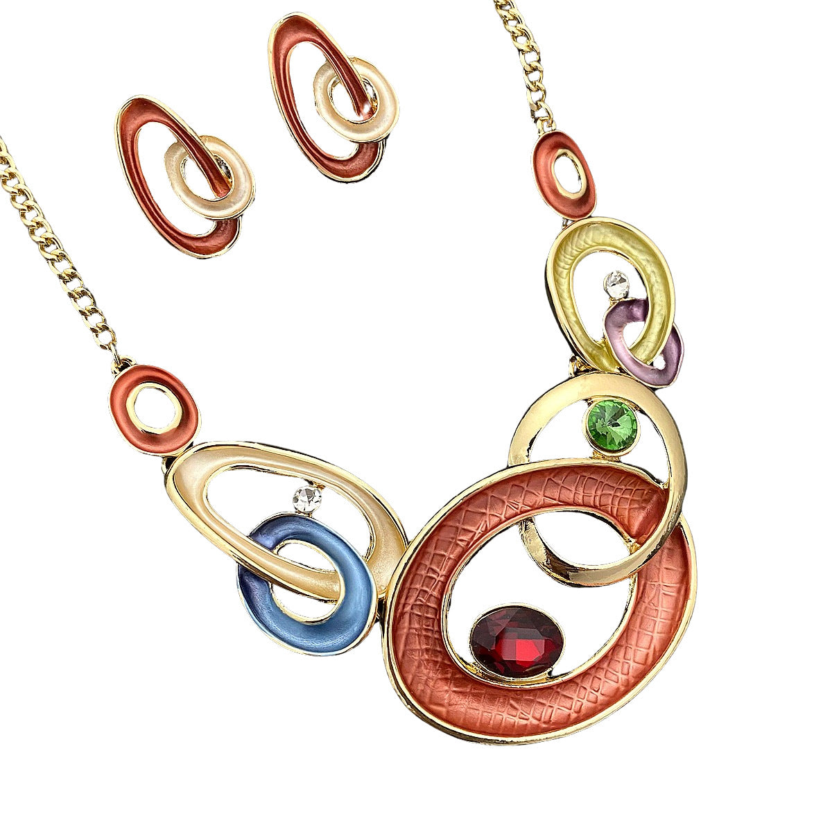 Wholesale  irregular hollow round color oil alloy necklace