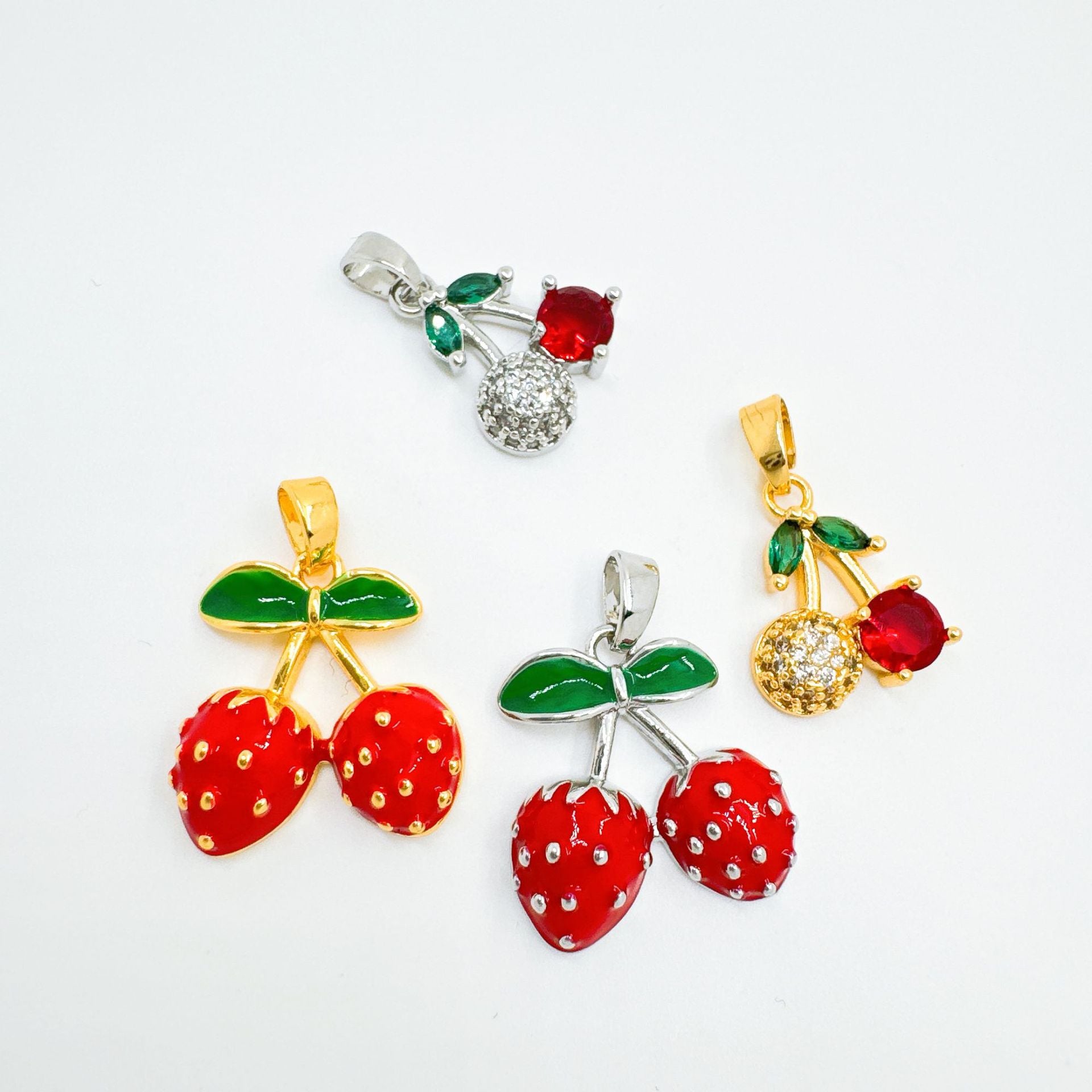 Wholesale Trendy Cherry Pendant Necklace,  Gold Plated Copper Zircon Jewelry Accessory
