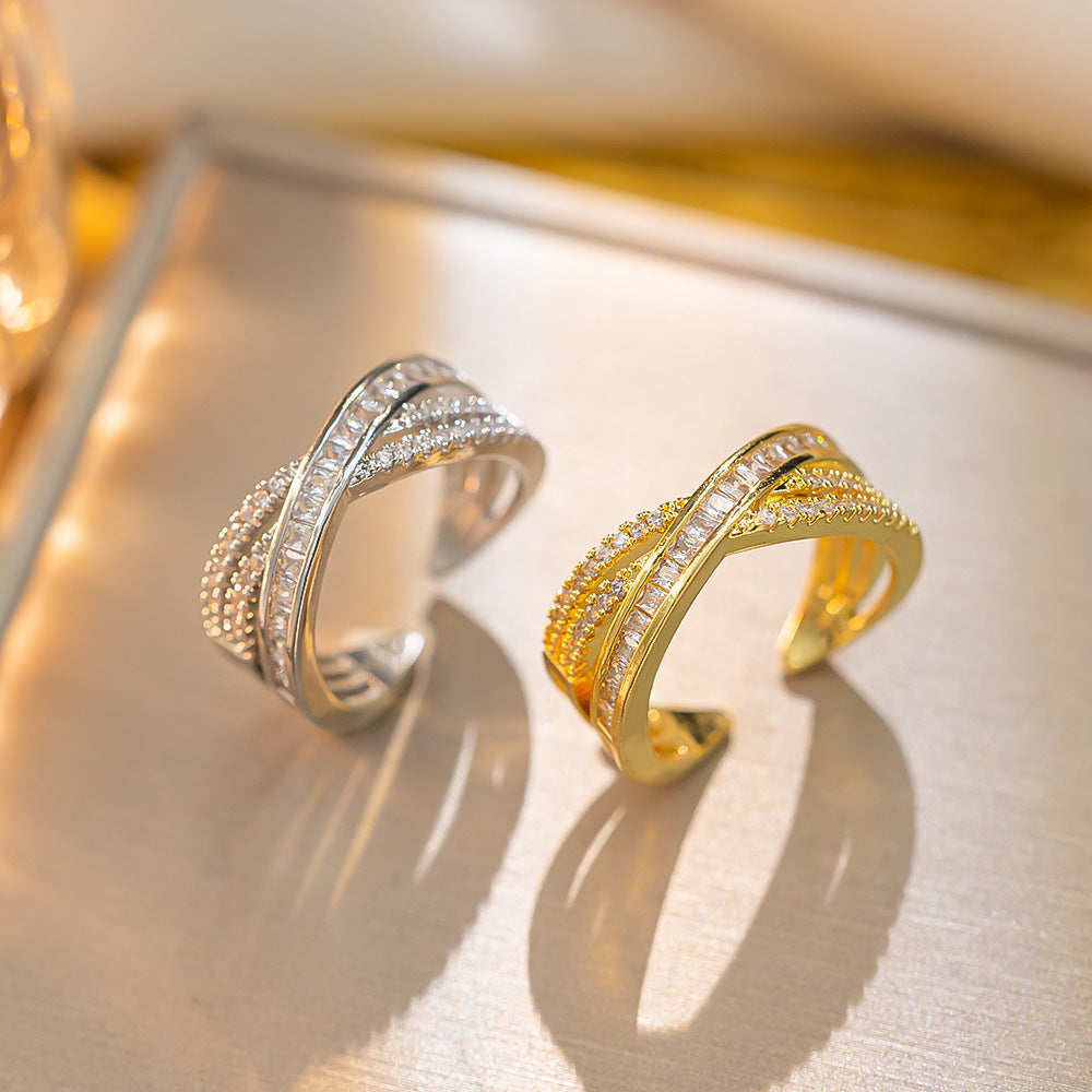 Wholesale double layer micro inlaid zircon open ring